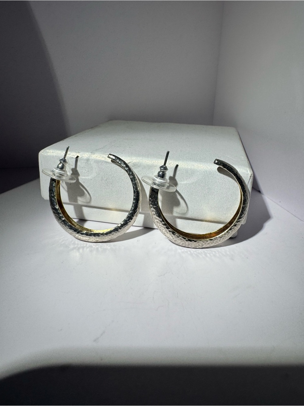 GURHAN EA61429 925 Sterling Silver 24K GP Hammered Hoop Earrings 8.35g